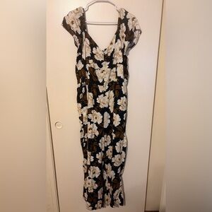Old Navy Black Floral V-Neck Wide-Leg Jumpsuit